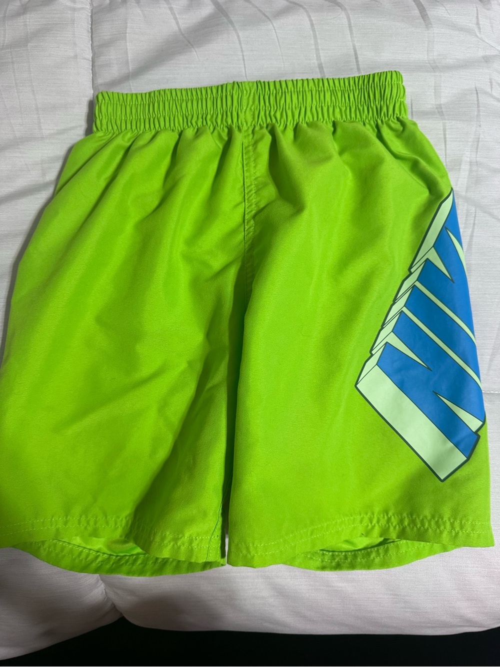 Kids Nike Neon Green Swim Shorts with Black Swoosh Tag
